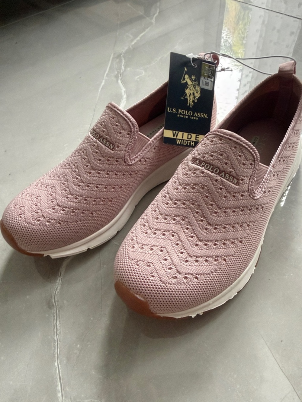 U.S. Polo Assn. Women's Slip-On Knit Sneakers in Dusty Rose and White
